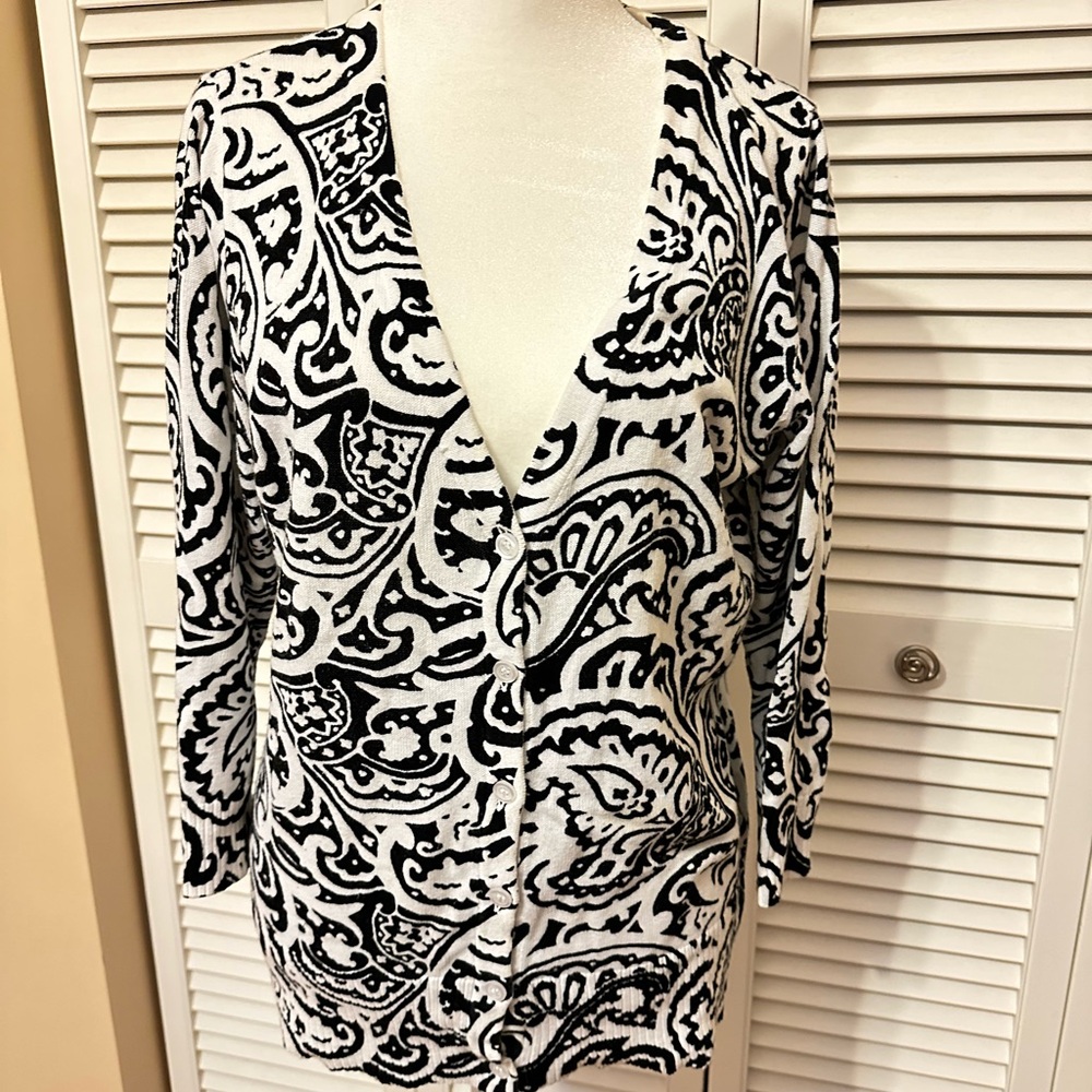 Apt. 9 Black and White Patterned Cardigan